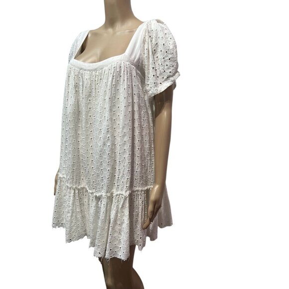 FREE PEOPLE JANIE EYELET RUFFLE MINI TUNIC DRESS Small Size White Embroidery - Picture 4 of 14